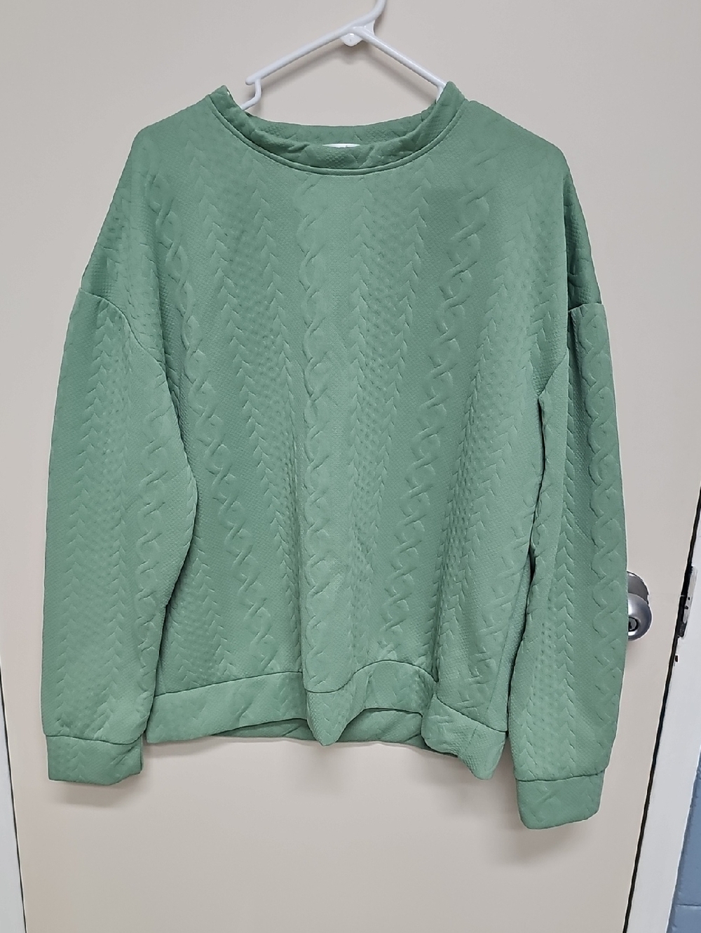 Green Cable-Knit Crewneck Sweatshirt